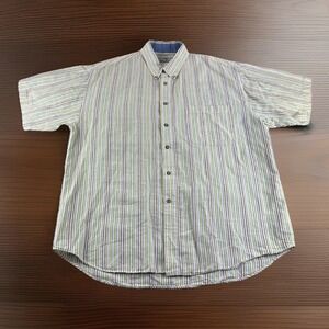 ME Sport Linen Blend Shirt Mens XL Green Striped Preppy Casual Blue Yellow READ